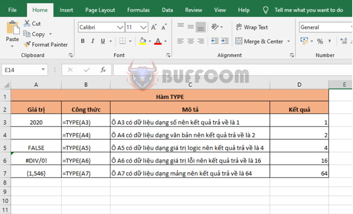 How to Use the TYPE Function in Excel