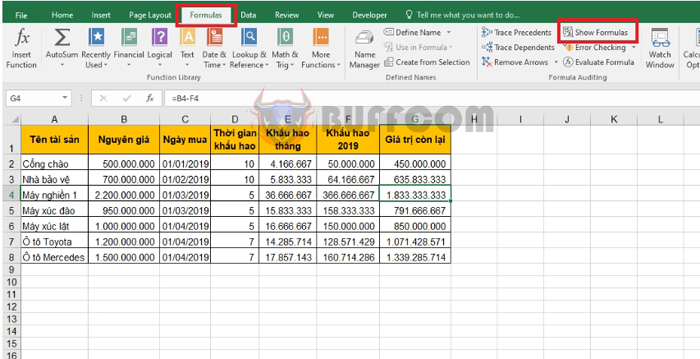 How to display all formulas in an Excel worksheet2