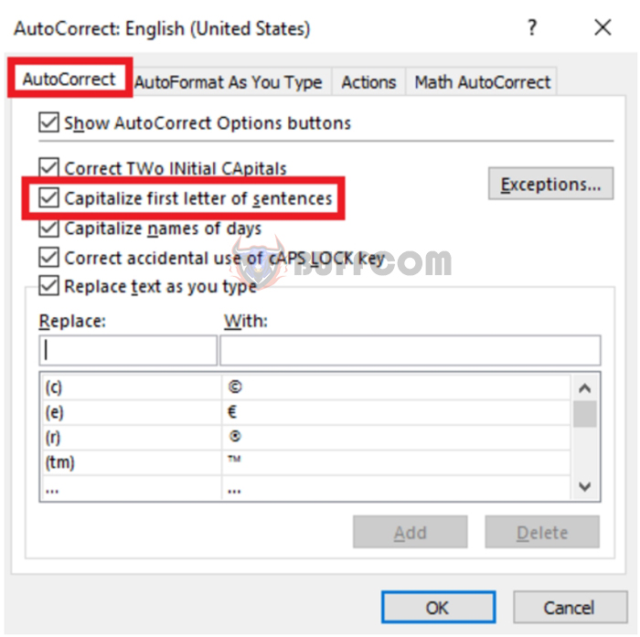 How to enable automatic capitalization of the first letter of sentences in