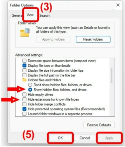 Check the box for Show hidden files, folders, and drives, then click Apply-OK to show hidden files.