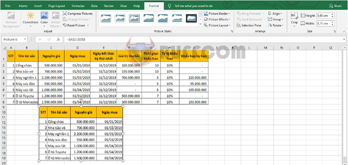 How to use the Camera tool to crop images in Excel