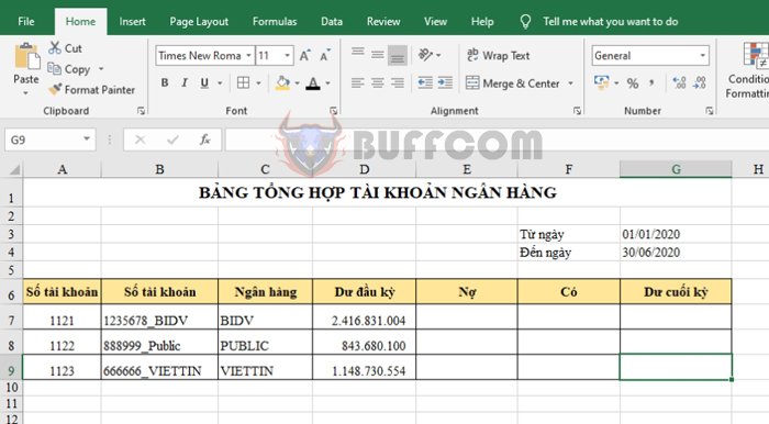 How to use the SUMIFS function to create a summary table of bank accounts in Excel