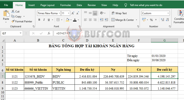 How to use the SUMIFS function to create a summary table of bank accounts in Excel