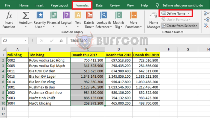 Naming data ranges in Excel