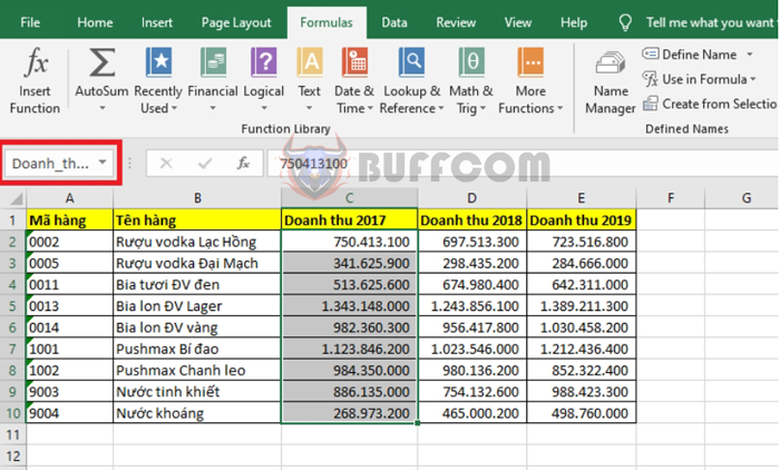 Naming data ranges in Excel