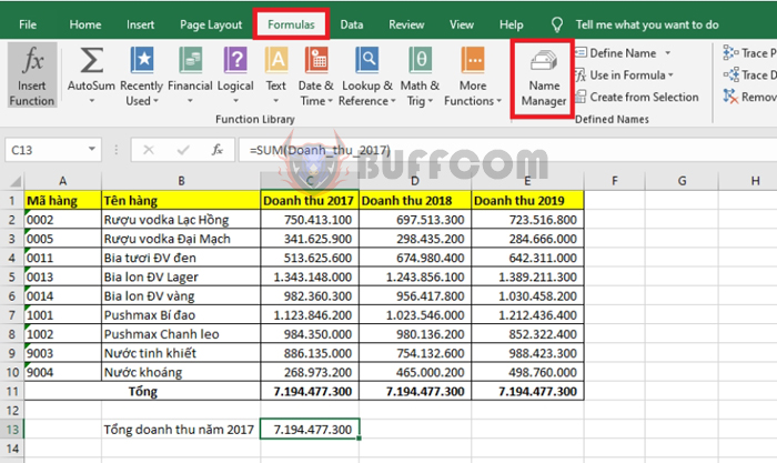 Naming data ranges in Excel