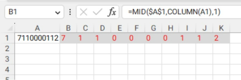 Separating Individual Numbers from a Number Series in Excel 4