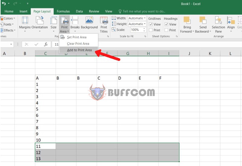 Setting Print Area in Excel 2