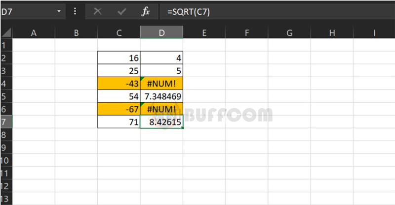 Square Root Function in Excel 4