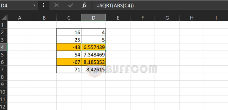 Square Root Function in Excel 5