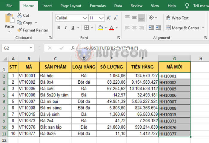 Using SUBSTITUTE function to replace text strings in Excel