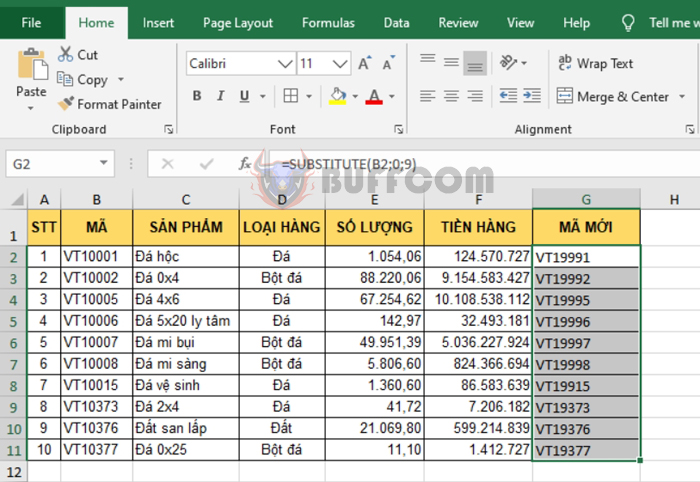 Using SUBSTITUTE function to replace text strings in Excel