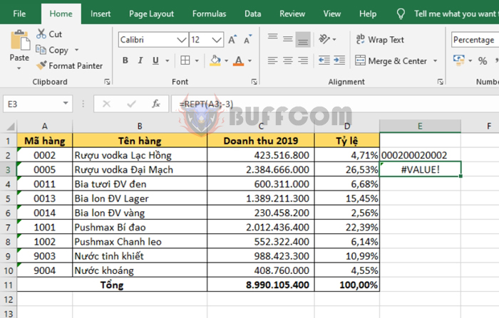 Using the REPT function to repeat text in Excel