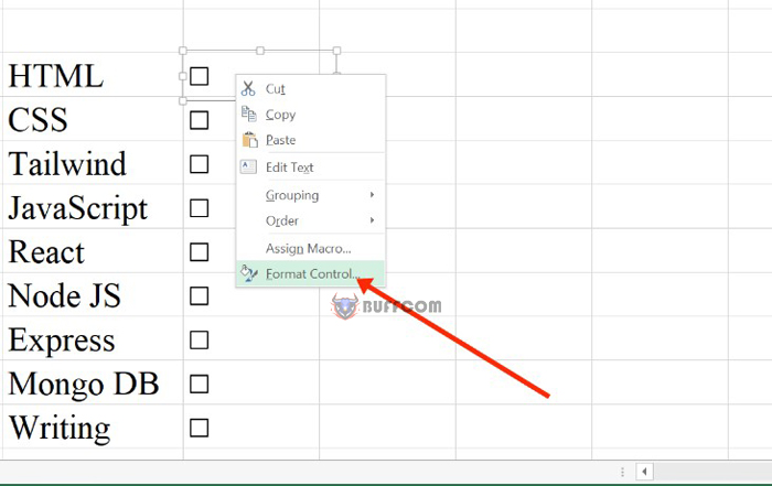 checkbox to an Excel 8