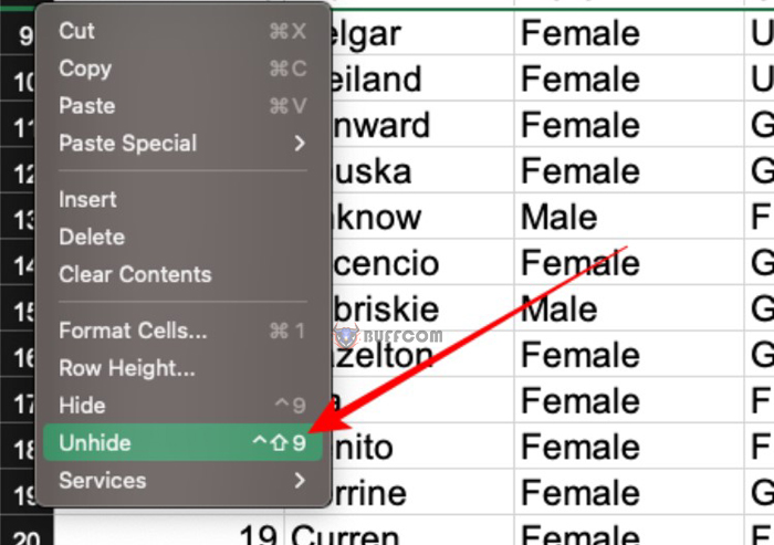 How to unhide rows/columns or all hidden rows/columns in Excel?