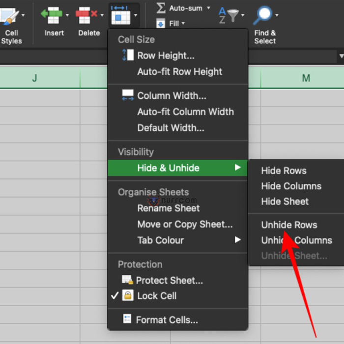 How to unhide rows/columns or all hidden rows/columns in Excel?