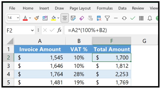Calculating VAT in Excel