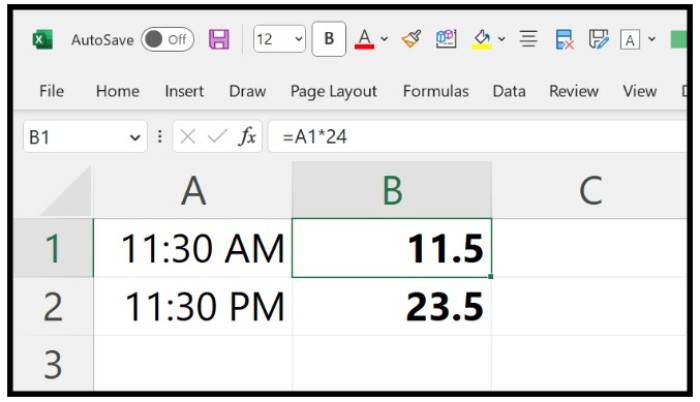 Converting Time Values into Decimal Numbers (Hours) in Excel