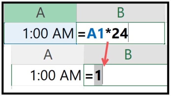 Converting Time Values into Decimal Numbers (Hours) in Excel