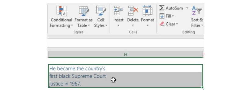 Excel Fill Justify to Merge Text from Multiple Cells to One Cell 2