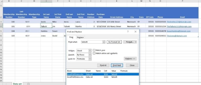 How to utilize Excel's Find feature for highlighting or deleting matching values