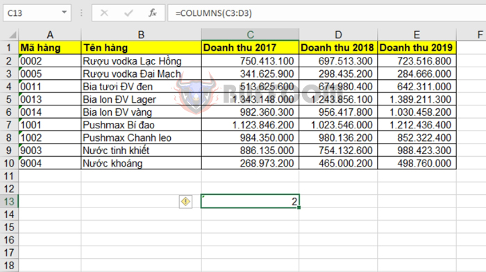 Guide on using the COLUMN and COLUMNS functions in Excel