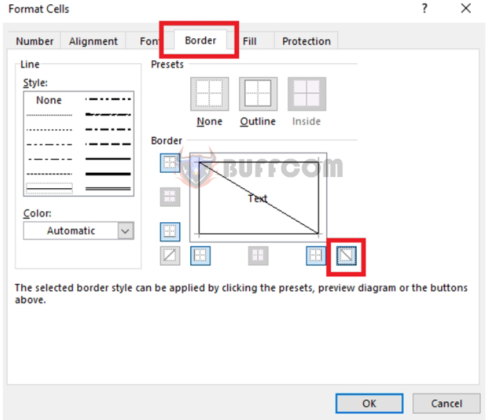 How to create a diagonal line to divide an Excel cell into two triangular cells3