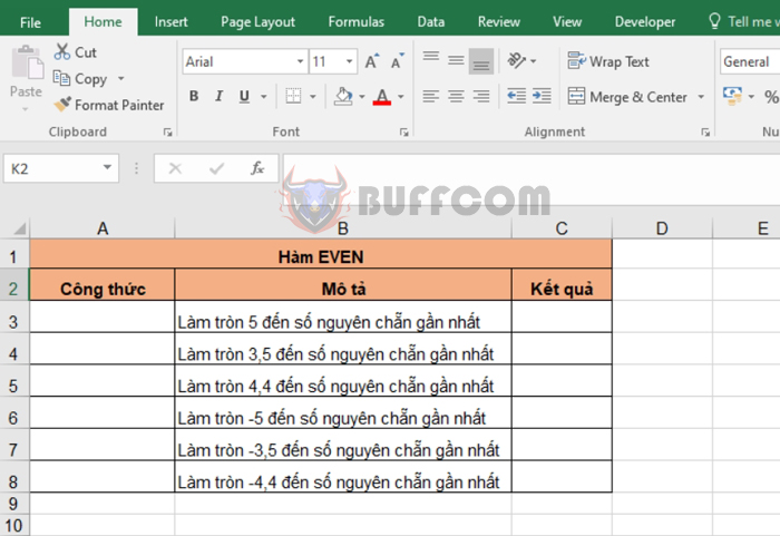 How to use the EVEN function to round to the nearest even integer in Excel