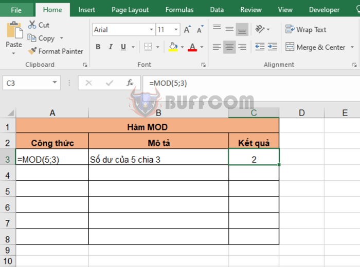 How to use the MOD function to get the remainder of division in Excel