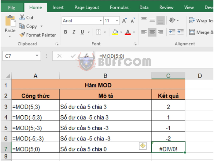 How to use the MOD function to get the remainder of division in Excel