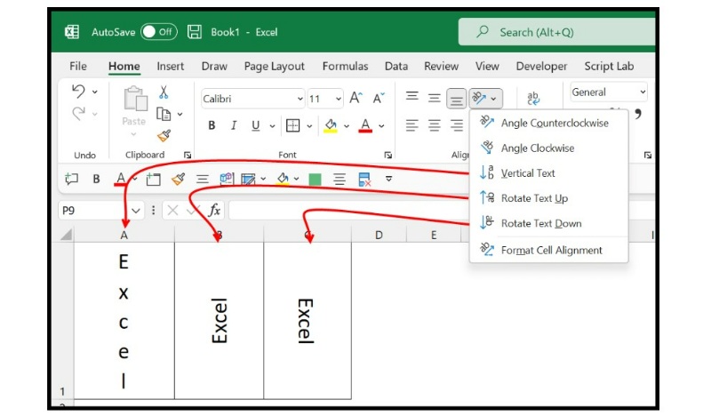 How to vertically type in Excel 3
