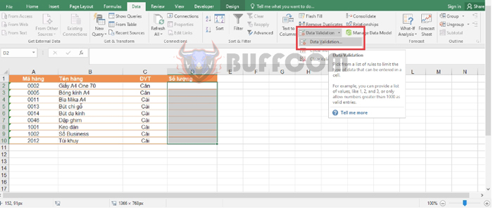Limiting input values in Excel using Data Validation