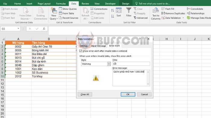 Limiting input values in Excel using Data Validation