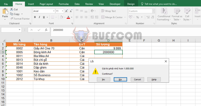 Limiting input values in Excel using Data Validation