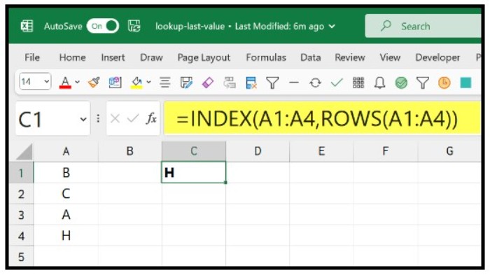 How to Lookup the Last Value from a Column or a Row in Excel