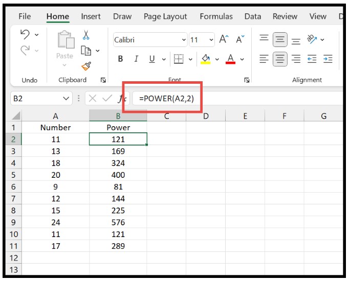 Squaring a Number in Excel 1