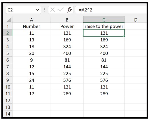 Squaring a Number in Excel 2