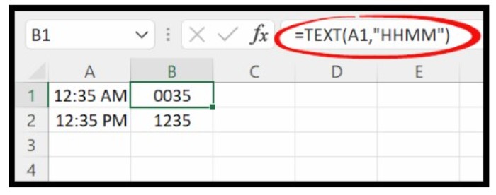 Obtain and Subtract Military Time in Excel