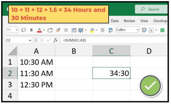 Summing Time in Excel: Formula and Formatting