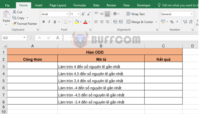 Using ODD function to round to nearest odd integer in Excel