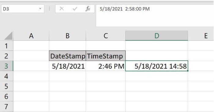 How to add a timestamp to an Excel record