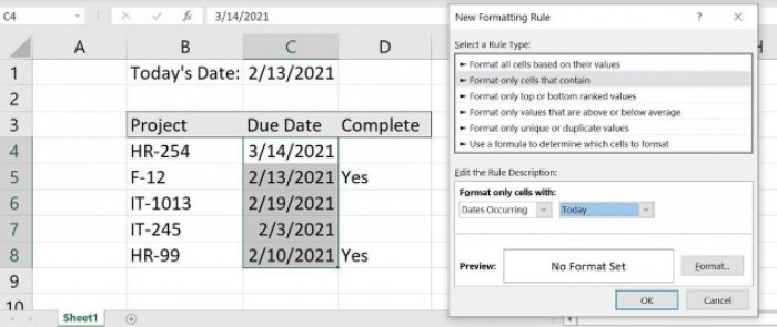 conditional formatting to highlight due dates 1