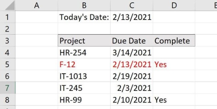 conditional formatting to highlight due dates 4