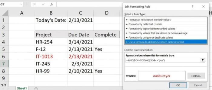 conditional formatting to highlight due dates 5