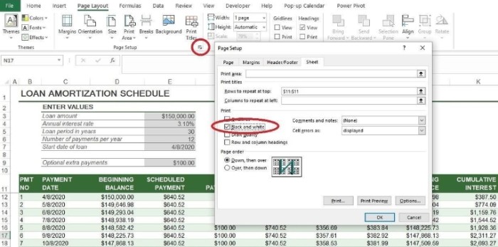 How to print Excel sheets in black and white easily