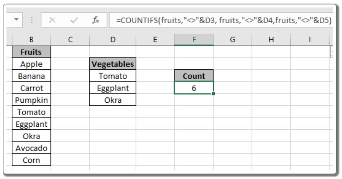 Counting cells that are not equal to multiple criteria in Excel