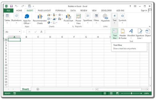 Adding Bullets in an Excel Worksheet