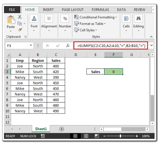 Utilizing Empty Cells as Criteria in Excel SUMIFS