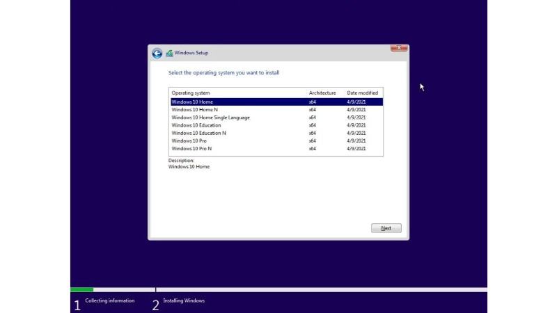 Installation of Windows 10 Pro N