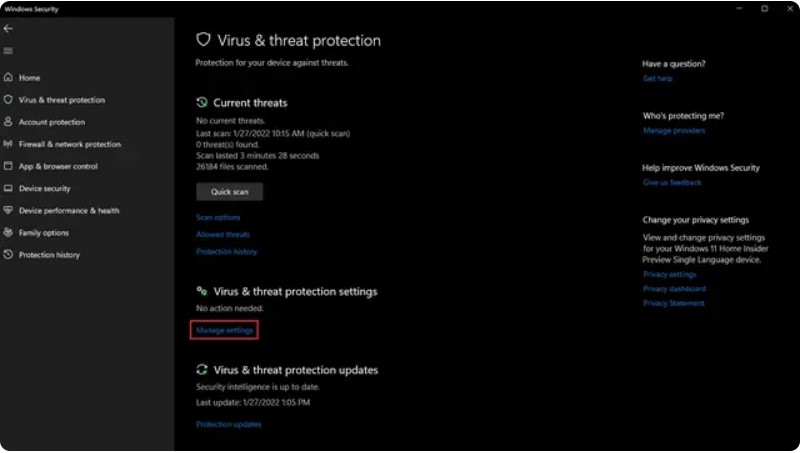 Windows Defender Settings